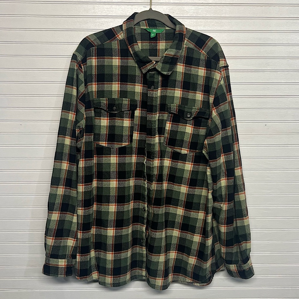Men’s 2X Super Warm flannel in gorgeous fall greens and burnt orange.